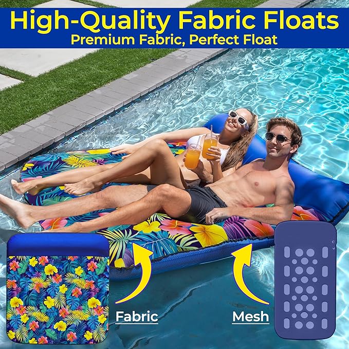 JAMBO Pool Floats, Extra Large Fabric Pool Float, Comfortable Oversized Pool Floats for Adults, Heavy Duty Pool Air Mattress, Inflatable Lounge Raft, Tanning Pool Lounger, Tanning Chair, Pool Toys