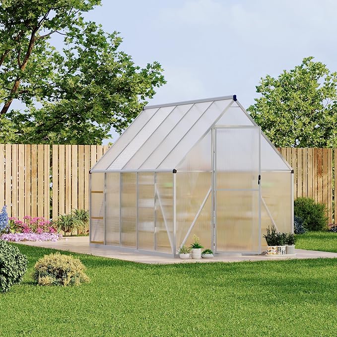 6X9 ft Polycarbonate Greenhouse with Aluminum Frame, Polycarbonate Greenhouse for Outdoors, Greenhouses with Ventilation, Aluminum Large Walk-in Greenhouses for Outside