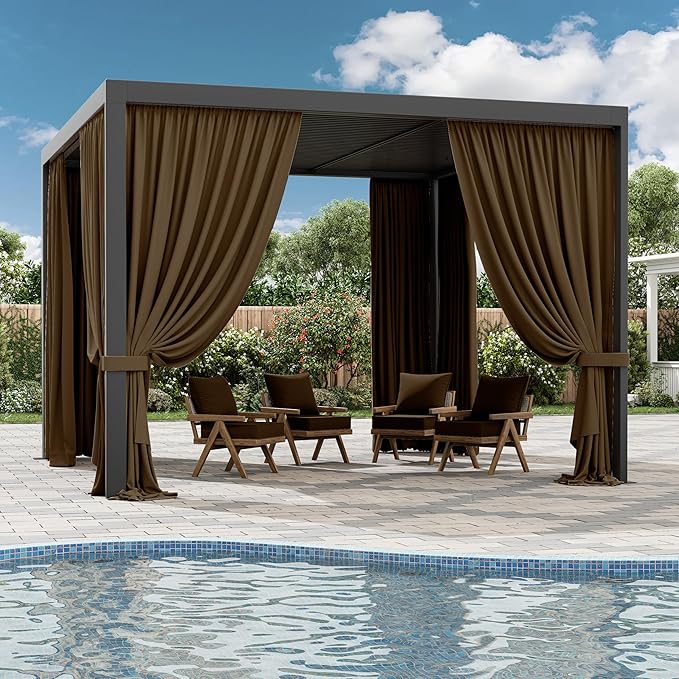 Gazebo Universal Replacement Privacy Curtain,10'×10' Gazebo Outdoor Waterproof Curtains, 4-Panels Sidewall Curtains with Double Zipper for Patio Canopy, Garden and Backyard (Curtain Only)