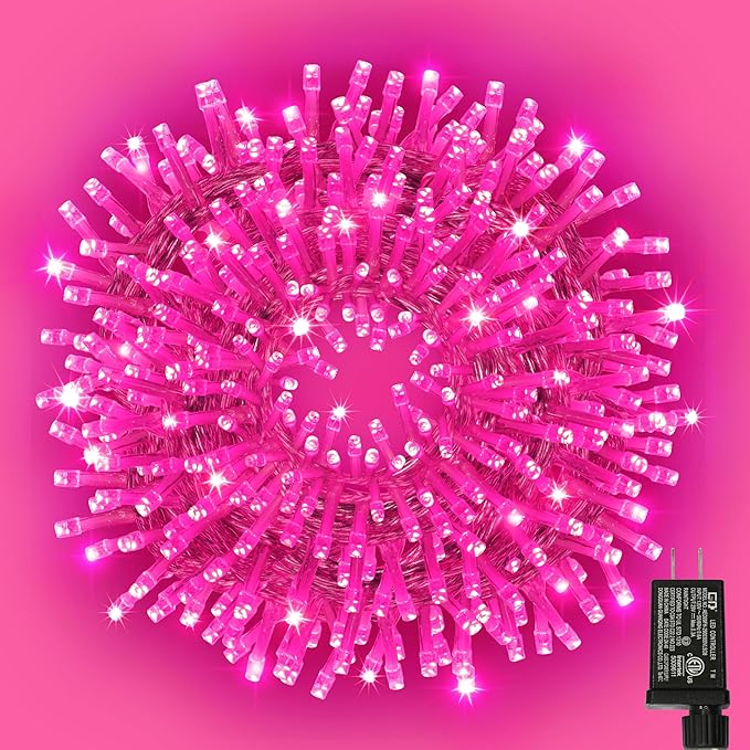 66ft Christmas Decorative Mini Lights,200 LED Transparent Wire Fairy Starry String Lights Plug in, 11 Lighting Modes, for Indoor Outdoor Xmas Tree Wedding Party Decoration (Pink)