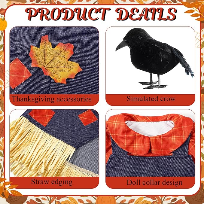 3 Pcs Thanksgiving Scarecrow Porch Goose Outfits for 23 Inch Lawn Statue Goose Design with Hat Thanksgiving Day Fall Garden Patio Yard Outdoor Party Decorations(Male Scarecrow)