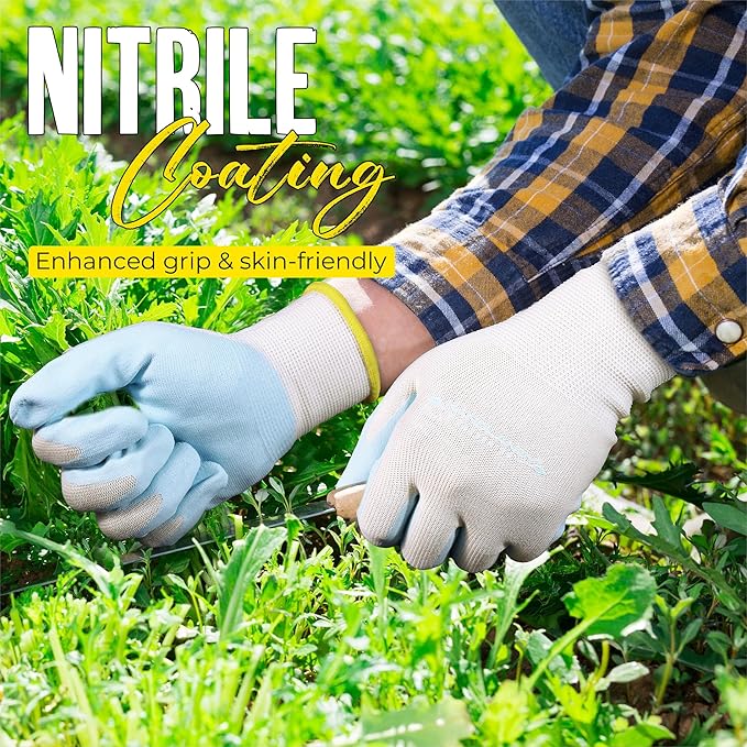 HANDLANDY Womens Gardening Gloves, 3 Pairs Breathable Nitrile Coated Yard Work Gloves, Best Gift for Ladies Gardener