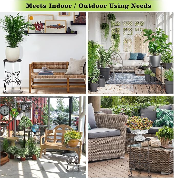 OwnMy Heavy Duty Cast Iron Plant Stand Indoor Outdoor Vintage Wrought Iron Round Flower Pot Holder Stand, 19.3" Tall Decorative Large Potted Plant Stand for Home Garden Patio, Retro-Brown