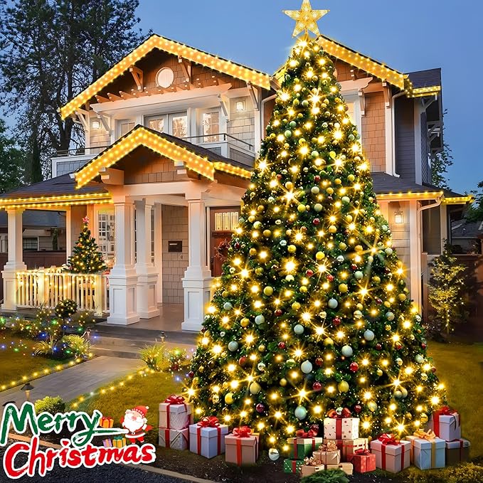 KNONEW 403ft 1000 LED Christmas String Lights Outdoor 8 Modes & Timer Fairy Light Plug in Waterproof LED Wedding Lights for Xmas Yard Tree Party Holiday Decorations (Warm White)