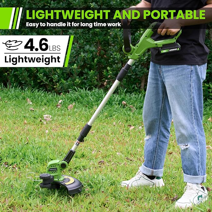 20V Cordless Weed Wacker, 12" Weedeaters on Wheels, 2.0Ah Compatible CURECURE 20V Battery, 8800PRM Powerful Motor, 3-in-1 Versatile Design, Auto Line Feed, 4.6 LBS