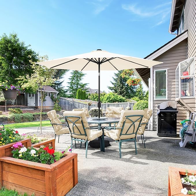 Sundale Outdoor 11 ft Patio Umbrella with Sand Bag Umbrella Base Included, Outdoor Umbrella with Tilt and Crank, Beige