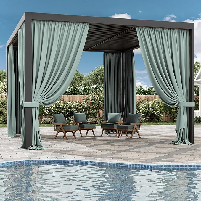 Gazebo Universal Replacement Privacy Curtain,12'×14' Gazebo Outdoor Waterproof Curtains, 4-Panels Sidewall Curtains with Double Zipper for Patio Canopy, Garden and Backyard (Curtain Only)