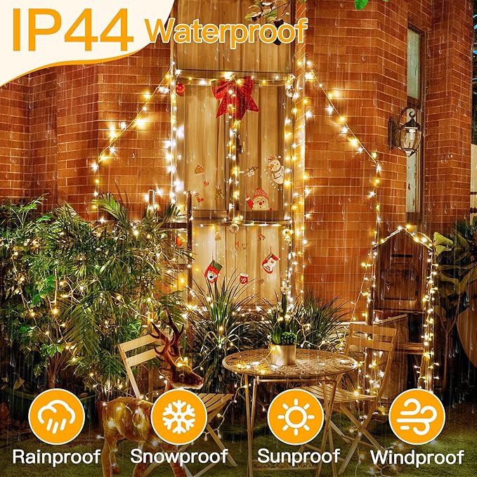 Ollny Warm White and Cool White Christmas Lights Waterproof, 400LED 131FT String Lights with Remote 3 Timer, Plug in 8 Modes Fairy Light for Xmas Tree Indoor Bedroom House Decorations