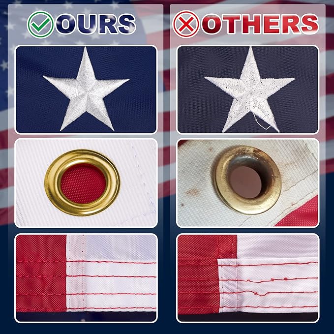 XIFAN Premium American Flag 10x15 Outdoor, Heavy Duty 420D Tough Polyester, Long Lasting US Flags for High Wind Outside with Embroidered Stars, Sewn Stripes, 3 Brass Grommets