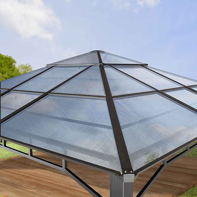 TOOLPORT Hardtop Gazebo 13x13 ft with Aluminum Frame and Approx. 8 mm Polycarbonate Roof - Side Panels in Gray