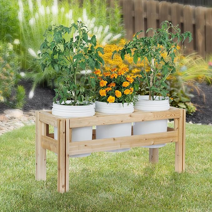 Greenes Fence Three Bucket Elevated Cedar Wood Garden Frame, 43 in. x 16 in. x 20 in. - Made in USA with North American Cedar