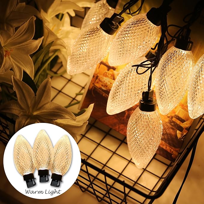 AWQ 10 LED 24.6FT Christmas Pathway Lights, Multi & Warm Color Pinecone Marker Lights with 10 Steel Stake & 11 Modes, Connectable Ground Light for Lawn, Patio, Walkway, Sidewalk (10)