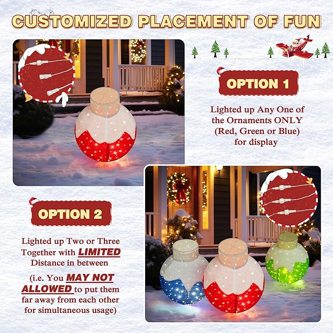 VEIKOU 36 Inch Pop-Up Set of 3 Large Christmas Ornaments, Outdoor Christmas Decorations with Base, Oversized Collapsible Balls Outdoor Indoor for Holiday Yard Garden Lawn