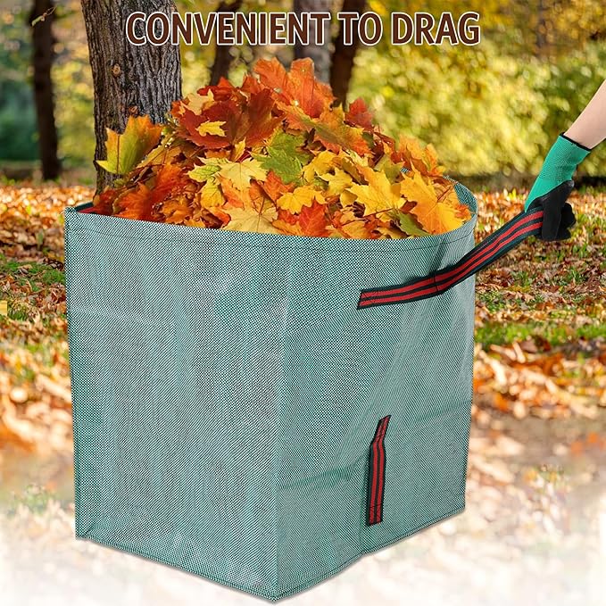 Berlune 4 Pack 72 Gallon Garden Bags for Debris Extra Large Dustpan-type Lawn Yard Waste Bags with 2 Pairs Gardening Gloves Reusable Heavy Duty Lawn and Leaf Bag for Parties, Laundry, Camping
