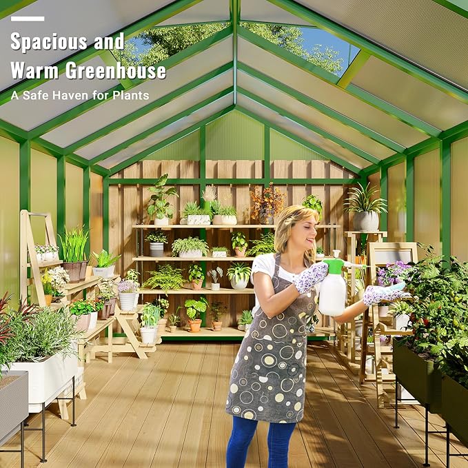 Greenhouse, Greenhouse for Outdoors, Polycarbonate Greenhouses with Quick Setup, Aluminum Frame and Roof Vent, Lockable Door for Backyard, Green Houses for Outside Garden Backyard, Patio