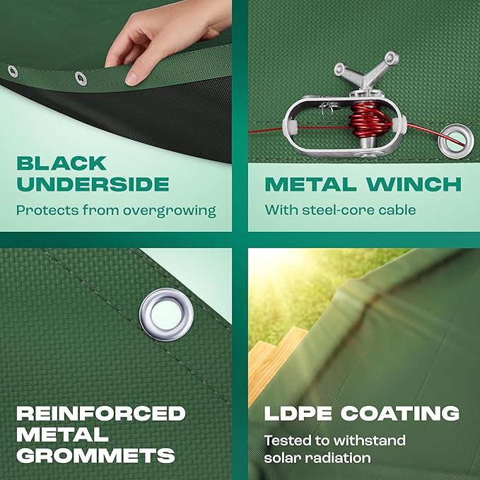 Yankee Emerald Series Pool Covers for Above Ground Pools | Round 18 ft Swimming Pool Cover w/Steel-Core Cable, Winch for Winterization | 9 mil Medium-Thickness for Off-Season, On-Season Protection