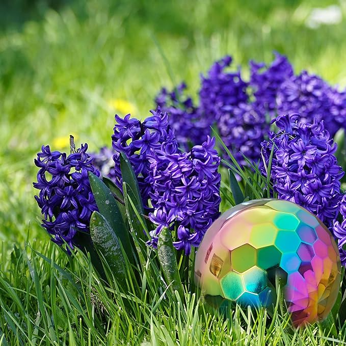 304 Stainless Steel Gazing Ball Sculptures Diamond Ball Decoration Mirror Hollow Decor Ball Reflective Garden Sphere Hollow Metal Ball Ornament Statues Gazing Globe for Home Garden (Rainbow 6 inch)
