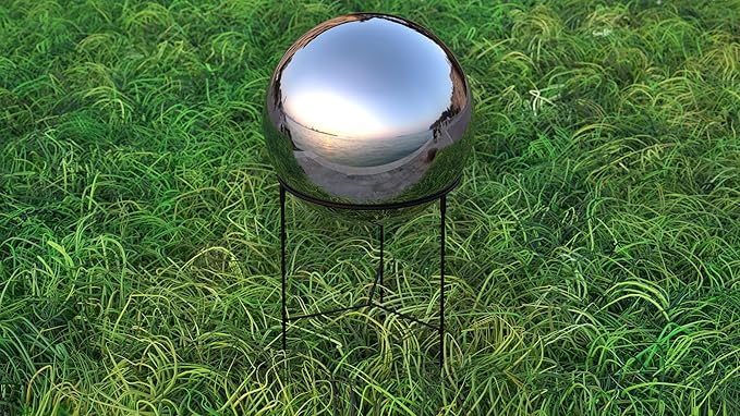 Lulu Decor, Silver Stainless Steel Gazing Mirror Ball Size 12 with Stand