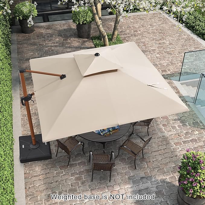 PURPLE LEAF 10ft Patio Umbrella Outdoor Square Umbrellas Large Cantilever Umbrella Windproof Offset Umbrellas Heavy Duty Sun Umbrella for Garden Deck Pool Patio, Beige