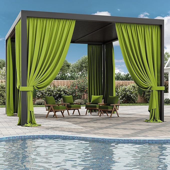Gazebo Universal Replacement Privacy Curtain,12'×14' Gazebo Outdoor Waterproof Curtains, 4-Panels Sidewall Curtains with Double Zipper for Patio Canopy, Garden and Backyard (Curtain Only)