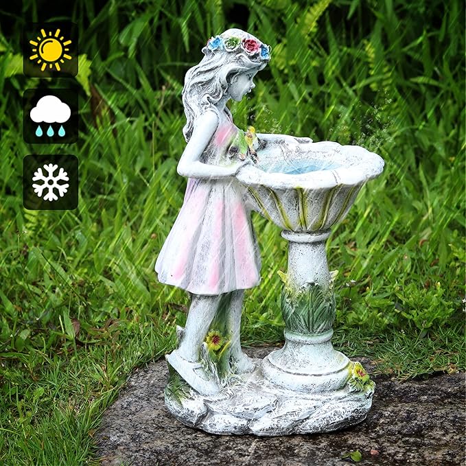 Fairy Garden Statue, Solar Garden Angel Figurine Outdoor Decoration Waterproof Resin Angel Sculpture for Patio Yard Lawn Porch Art Decoration Ornament Housewarming Christmas Birthday Gift