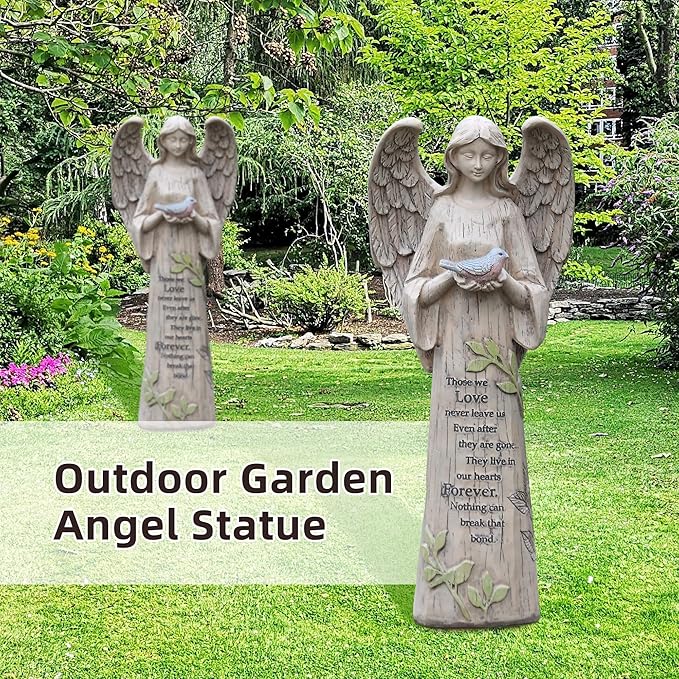 Angel Figurine Garden Angel Statues with Bird Statuary Decoration for Home, Yard & Patio