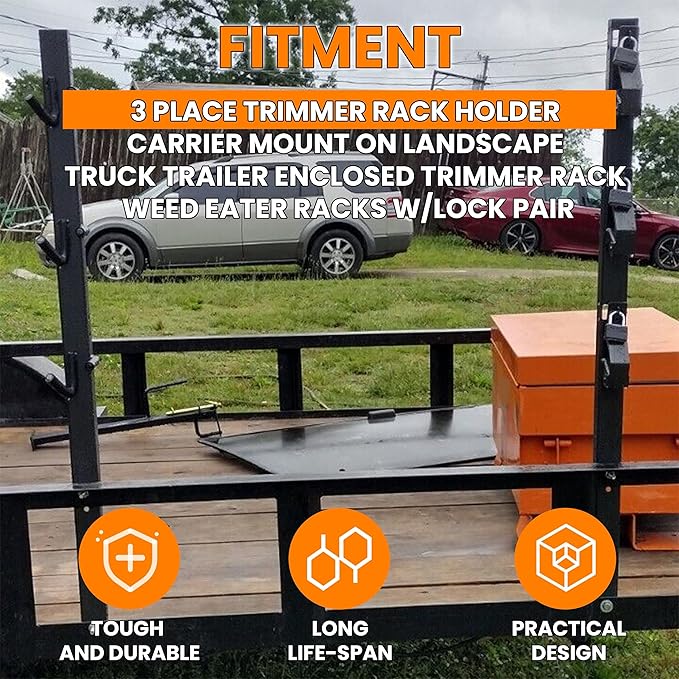 ECOTRIC 3 Place Weed Eater Rack Carrier Mount On Landscape Truck Trailer Enclosed Trimmer Rack Holder w/Lock Pair Steel Lockable
