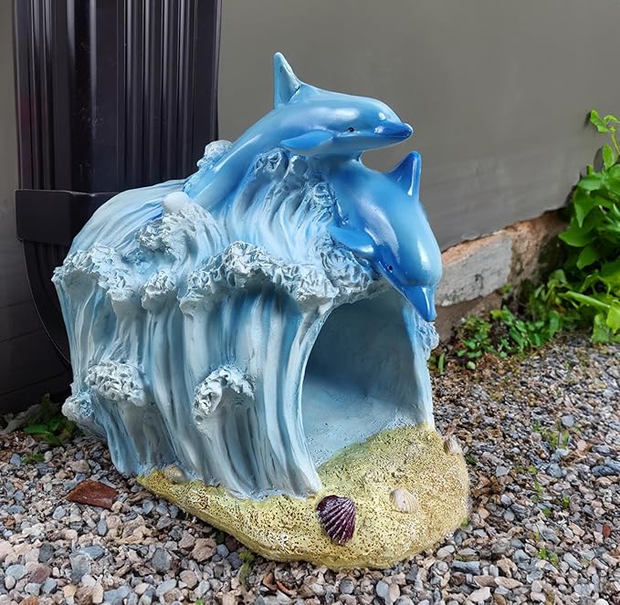 coolboy Gutter Downspout Extension Dolphin Statues Garden Decoration,Resin Statue Outdoor Decor,Animal Downspout Diverter,Gutter Extension Decorative,3"×4" Downspout Extender Diverter Splash Block
