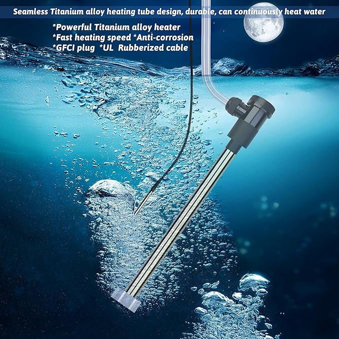 1300W Titanium Immersion Water Heater Portable Electric Hot Tub & Inflatable Pool Submersible Water Heater with Temp Control, GFCI for Bathtub, Baptistry, Above Ground Pool, Swimming Pool