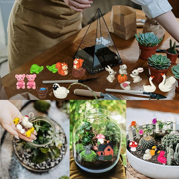 Mini Fairy Garden Accessories 103 PCS Mini Resin Animals for Terrarium Decor Bulk Miniature Garden Accessories for Potted Landscape and Dollhouse Fairy Garden Kit for Outdoor Decor