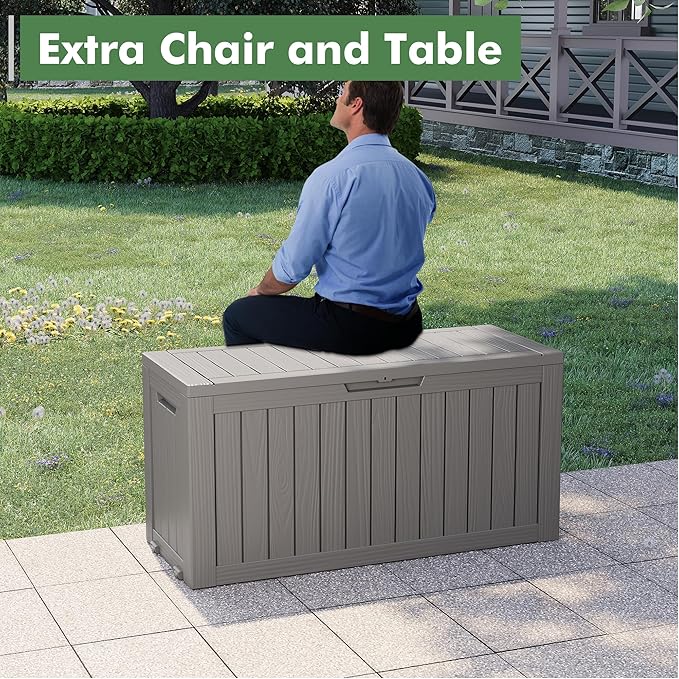 80 Gallon Deck Box Large Outdoor Storage Boxfor Patio Furniture,Outdoor Cushions, Garden Tools, Sports Equipment and Pool Supplies, Waterproof, Resin, Lockable