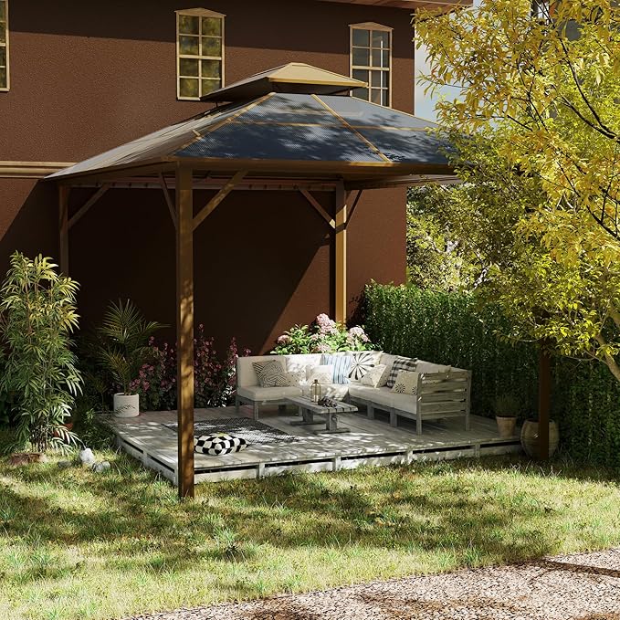Kingdura Hardtop Gazebo 10'x10' with Double Polycarbonate Roof Canopy, Outdoor Gazebo with All-Weather Resistant Aluminum Frame Permanent Pavilion, UV Blocking for Patio Lawn Garden
