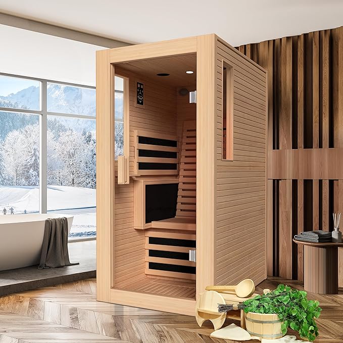 1 Person Full Spectrum Infrared Sauna,Home Dry Sauna with Rapid Heating & Adjustable Backrest Chair, Indoor Spa Room, 120V,Detox & Muscle Relaxation