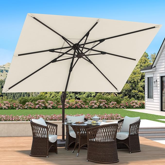9' X 12' Cantilever Patio Umbrella 360°Rotation Rectangular Outdoor Large Offset Umbrellas Heavy Duty Windproof for Garden Deck Pool Backyard, Beige