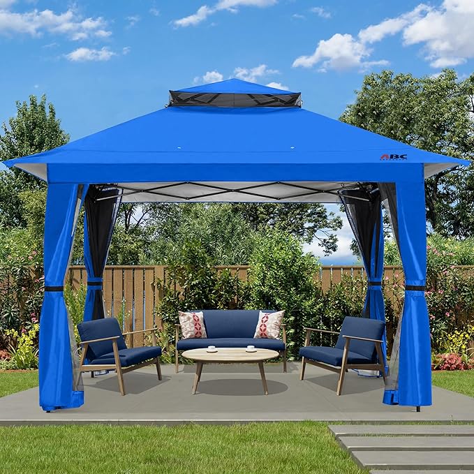 ABCCANOPY 13x13 Pop Up Gazebo, Outdoor Canopy Tent, Instant Screened Shelter with Mosquito Netting for Patio, Garden, Backyard, Party, Camping (Royal Blue)