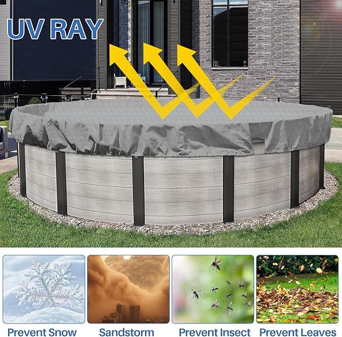 ECOOPTS Round Pool Cover for Above Ground Pools, Swimming Pool Cover Protector Winter Safety Cover (15 ft, Light Grey)