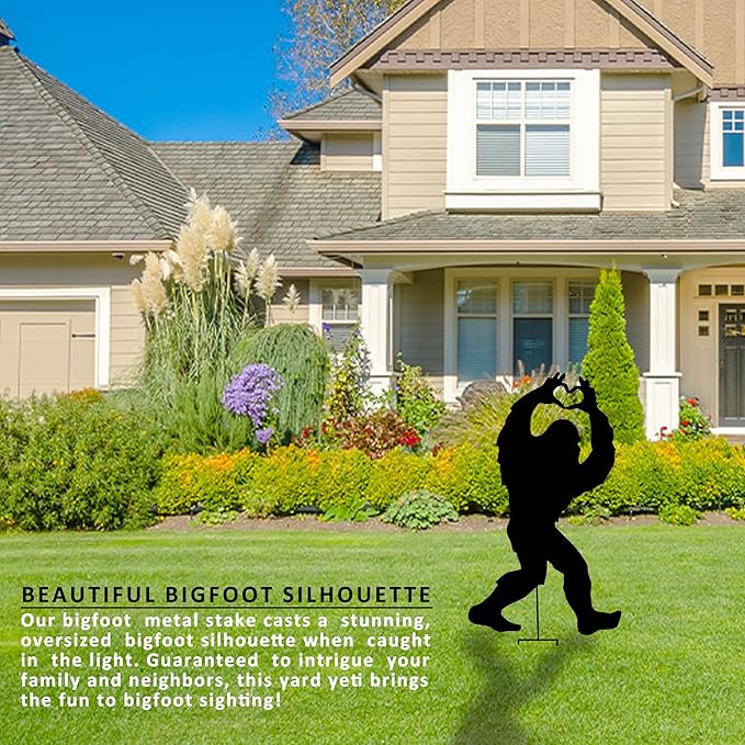 3.3ft Tall Metal Bigfoot Yard Decor Garden Stakes Display, Life Size Bigfoot Sasquatch Outdoor Yard Art Statue for 4th of July Decorations, Paito, Lawn, Black