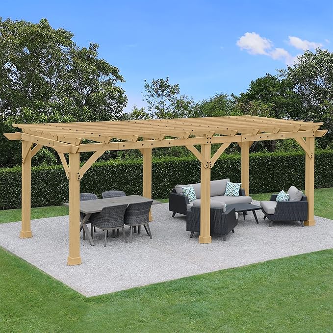 Yardistry 10 x 22 Meridian Cedar Wood Pergola for Patios, Decks, Garden, Backyard, Durable