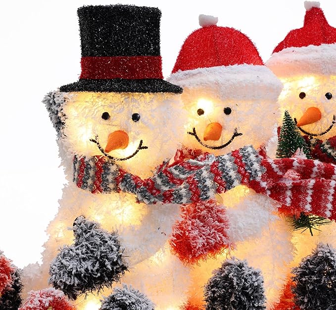 LuxenHome 30" H Lighted Snowman Outdoor Christmas Decorations, Prelit Frosted Snowman Family Trio on Sled Christmas Decor, Illuminated Christmas Decorations Outdoor and Indoor for Yard, Lawn, Porch