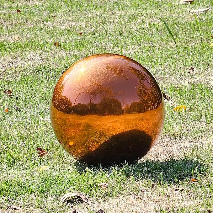 Stainless Steel Gazing Globe Mirror Ball, Decorative Gazing Balls for Garden, Reflective Smooth Garden Ball Sphere for Outdoor Yard Decoration (Orange, Dia: 6 inch)