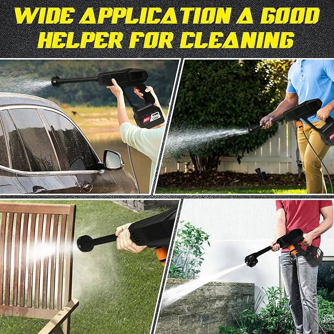 Cordless Pressure Washer, 600 PSI Portable Power Washer with 4.0Ah Rechargeable Battery and Charger, 6-in-1 Nozzle Power Pressure Washer for Car, Floor, Fence, Garden