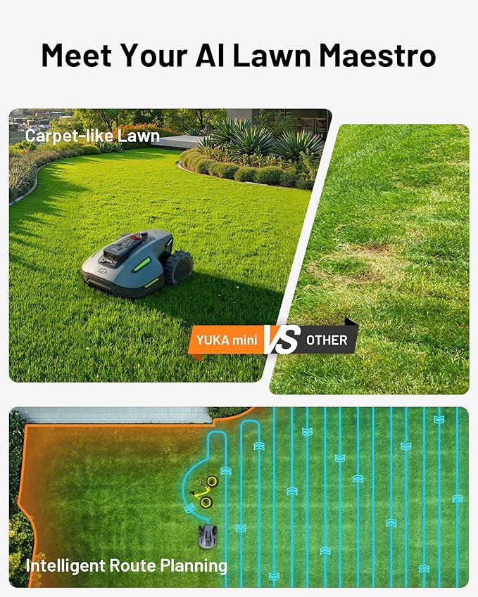 Mammotion YUKA Mini 700H Robot Lawn Mower with Replacement Blades, Reception 0.17 Acre, Max.0.35 Acre, Ultrasense AI Vision+ RTK, App Control, 50% Slope, Cutting Height 2''~3.5'', 15 Mowing Zones