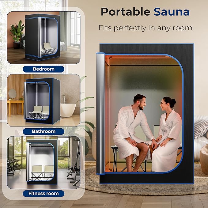 SereneLife Portable Sauna for Home, 2-Person Steam Sauna Tent with 4L Steamer, 2 Foldable Sauna Chairs, Remote Control for in-Home Spa Rejuvenation, 71"x47" (Black)