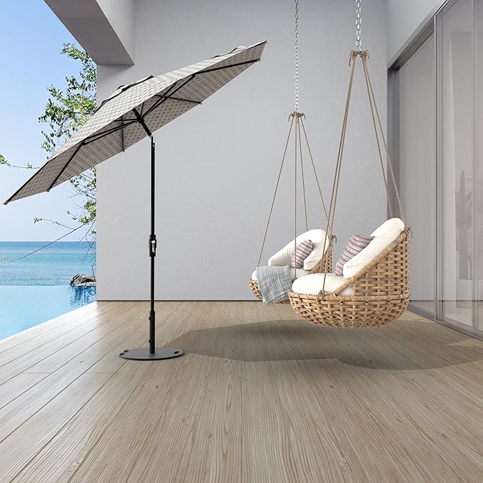 Midtown Umbrellas The Swilt 10 Feet Patio Umbrella in Sunbrella Infused Gem Acrylic Fabric - Fiberglass Ribs, Auto-Tilt Aluminum Frame For Backyard, Deck, Garden, Pool - White Pole