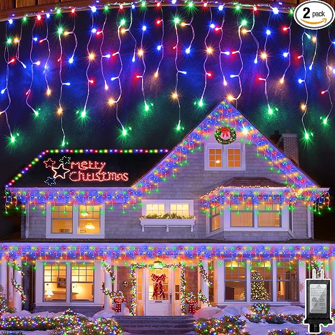 1620 LED Christma Lights with 360 Drops, 164ft Outdoor Hanging lights with 8 Modes & Timer Memory, Outsite Waterproof Curtain String Lights for Front House Fence Tree Holiday Decorations Multicolor