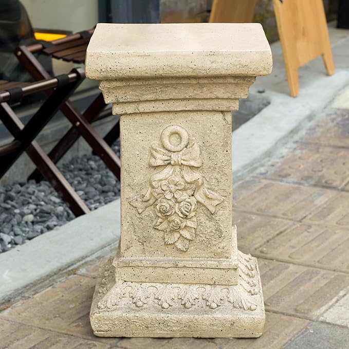 Decorative Roman Column Pedestal Column Plant Stand, Vintage European Style Classical Garden Pillar, Indoor Outdoor Decor, Pedestal Columns Plants Standing for Entryway Garden Yard Home (Sand/19 H)