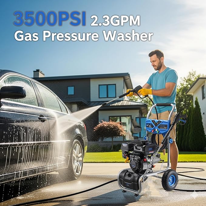 Gas Pressure Washer, 3500PSI Gas Power Washers 209CC 2.3GPM High Pressure Washers with 25FT Hose, 4 Quick-Connect Nozzles, Soap Tank, Axial Pump, Portable Pressure Washer Gas Powered for Car