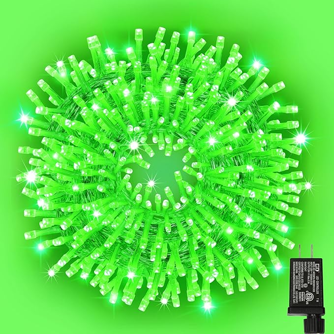 33ft Christmas Decorative St. Patrick's Day Mini String Lights, 100 LED Transparent Wire Fairy Starry String Lights Plug in, 11 Lighting Modes for Indoor Outdoor Xmas Tree (Green)