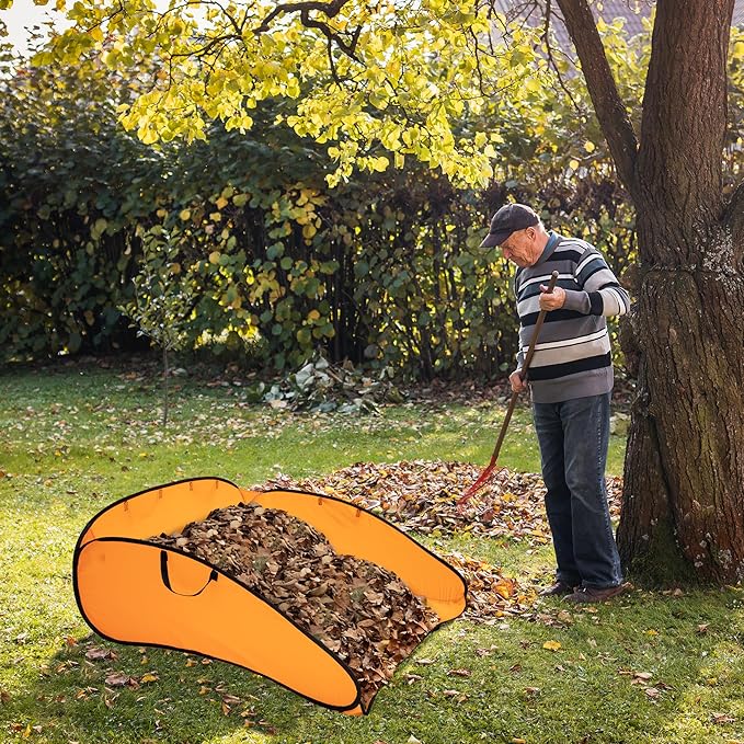 140 Gallon Pop up Leaf Collector, Foldable Lawn Leaf Pick Up Bag Tool, Large Yard Dustpan Type Garden Bag, Reusable Yard Waste Bags for Cleaning Up Weeds Branches Waste Trash Debris