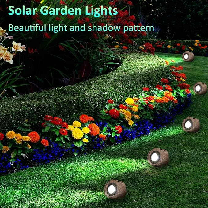 Solar Powered Outdoor Lights(2pcs), Solar Rock Lights Super Bright Solar Spot Garden Light, IP65 Waterproof Spotlight Outdoor Rock Light for Garden Yard Walkway Pathway Patio